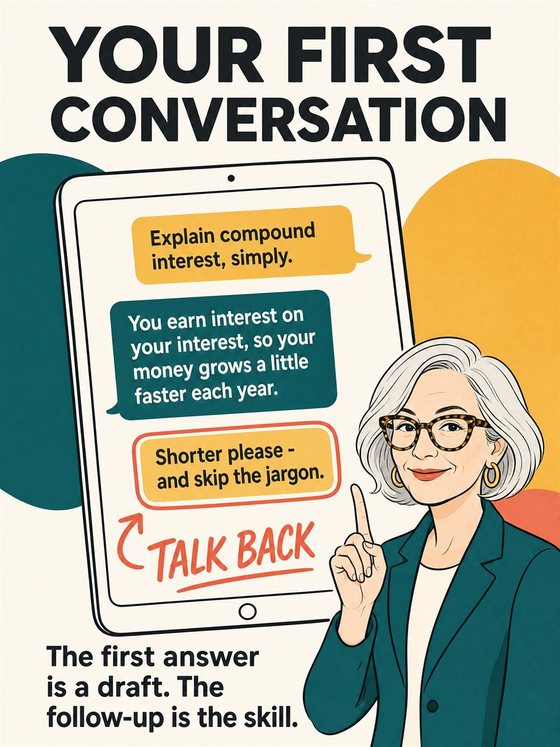 Two people having a calm face-to-face conversation with open posture, a clear request, and respectful listening.