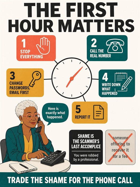 An older adult working through the practical decision represented by “when something has already happened,” using a clear sequence, supportive environment, and realistic everyday tools.