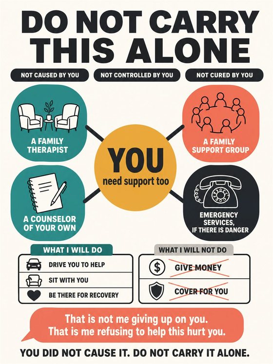 An older adult working through the practical decision represented by “when there is addiction or crisis,” using a clear sequence, supportive environment, and realistic everyday tools.