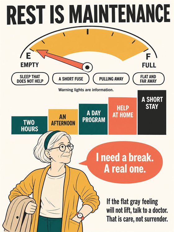 A caregiver and older loved one sharing a practical care plan that balances support, independence, and rest.