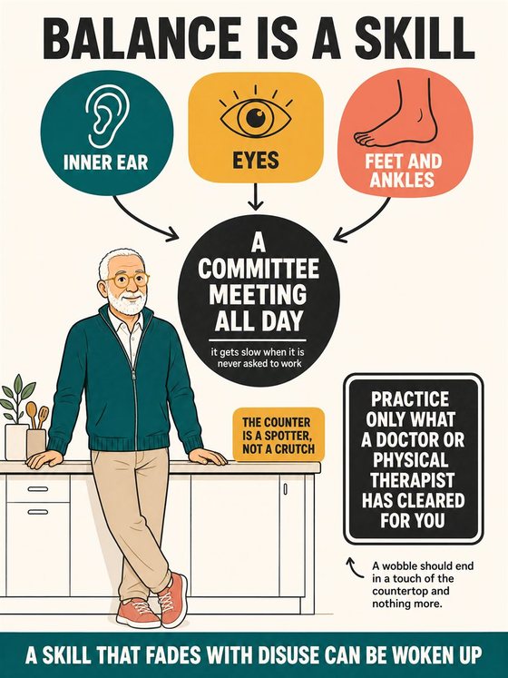 An older adult practicing a new skill in short focused sessions, with progress visible across several attempts.