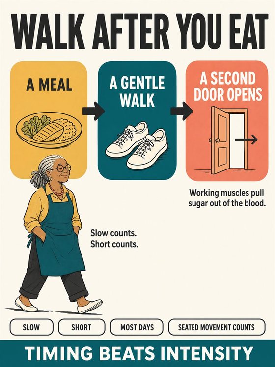 An older adult sorting possessions into keep, share, sell, donate, and release categories in a bright uncluttered room.