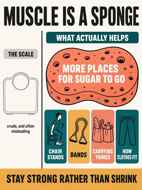 An older adult tracking strength, energy, waist fit, and habits rather than focusing only on a scale.
