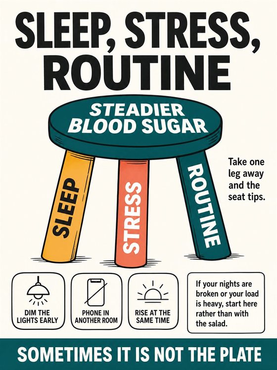An older adult moving through a simple repeatable household routine with three clear stages.