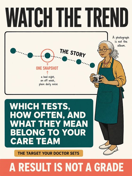 An older adult working through the practical decision represented by “monitoring and follow-up,” using a clear sequence, supportive environment, and realistic everyday tools.