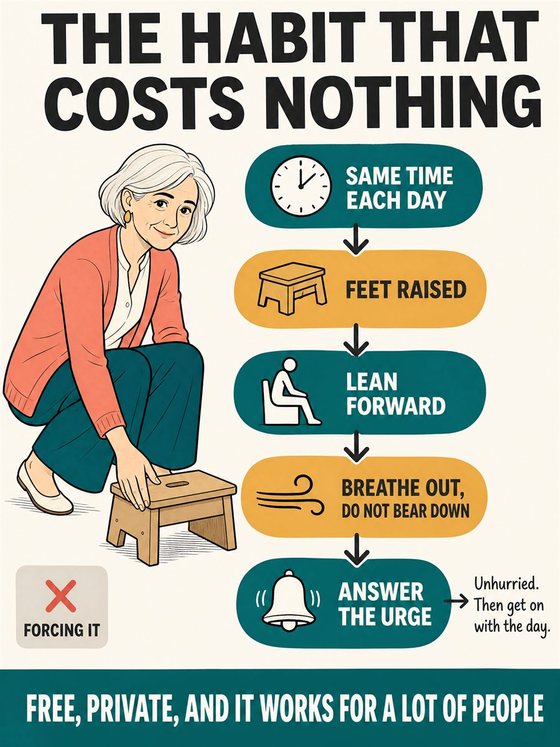 An older adult adjusting meals, fluids, movement, and timing to support digestive comfort, using gentle symbolic flow rather than anatomy.