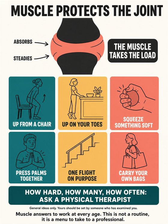 An older adult performing a safe functional movement near sturdy support in a bright home or community setting.