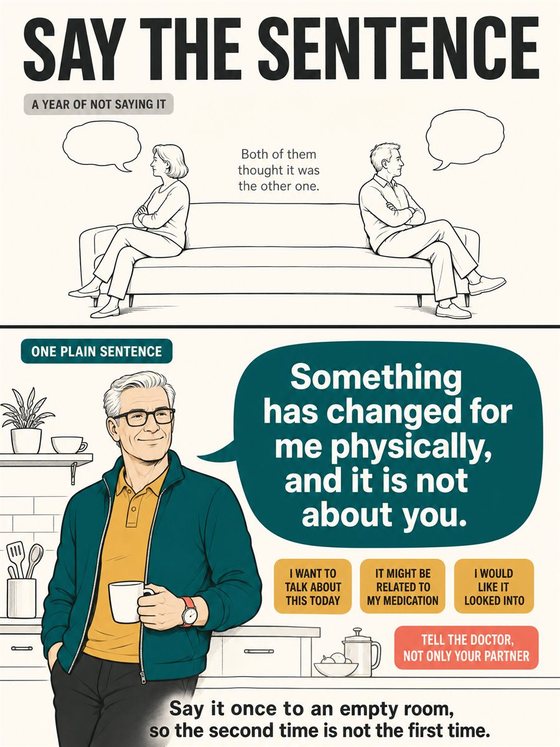 An older adult preparing questions and a concise information sheet before a medical appointment, without diagnostic imagery.