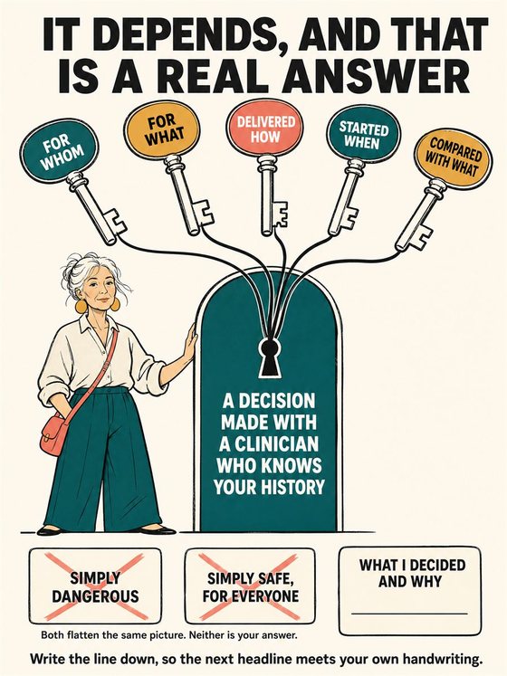An older adult preparing respectful, specific questions for a clinician, portrayed with dignity and privacy.