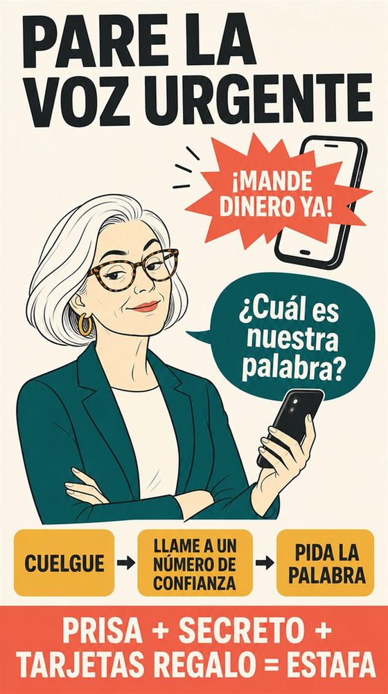 Una persona mayor se detiene antes de actuar ante una llamada o un mensaje sospechoso y lo verifica de forma independiente por un segundo canal de confianza.