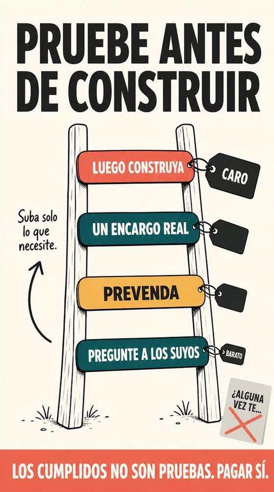 Una persona mayor resuelve la decisión práctica de «probar la idea antes de construirla», con una secuencia clara, un entorno amable y herramientas corrientes.