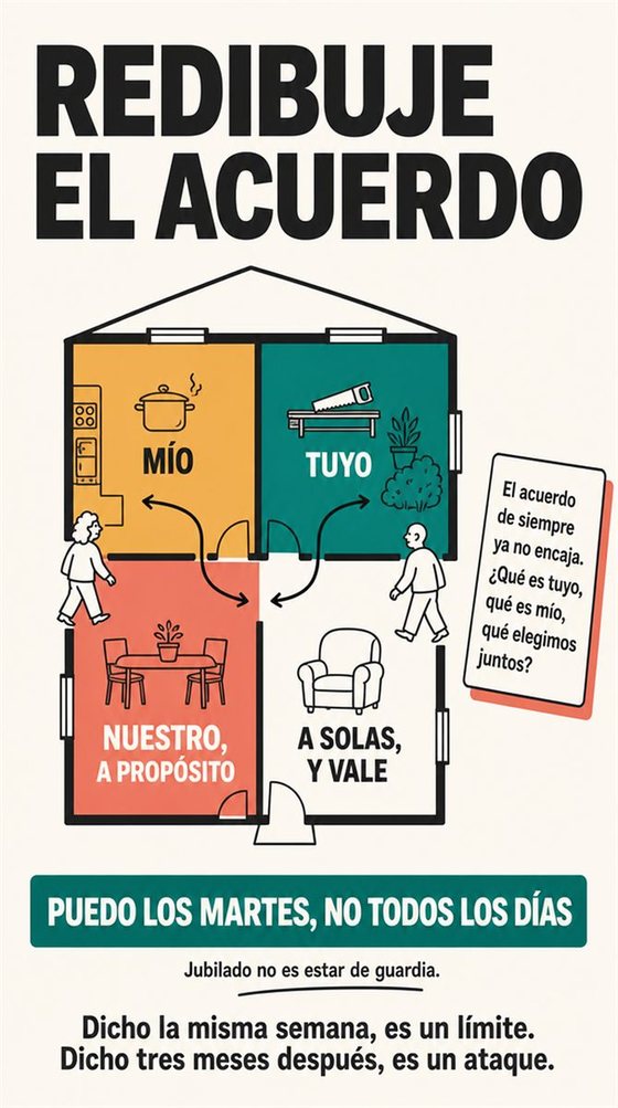 Miembros de una familia, unidos pero cada uno con su propio espacio, conversan con respeto y con papeles y límites claros.