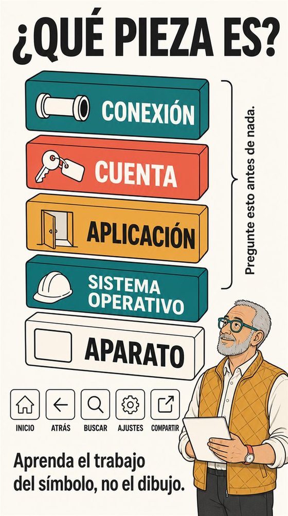 Una persona mayor resuelve la decisión práctica que representa «el mapa de un aparato», con una secuencia clara, un entorno acogedor y herramientas cotidianas realistas.