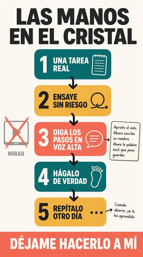 Una persona mayor practica una habilidad nueva en sesiones cortas y concentradas, con el avance visible a lo largo de varios intentos.