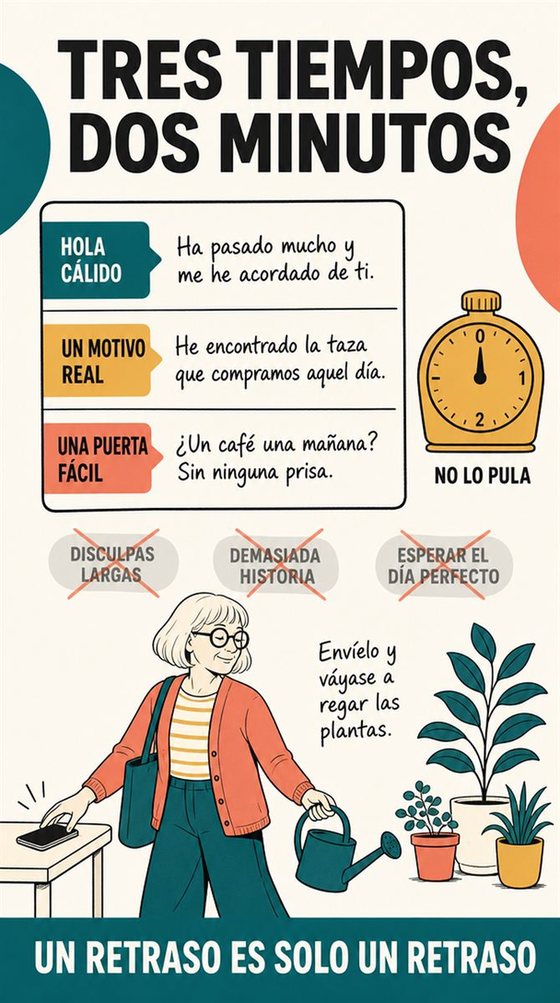 Una persona mayor resuelve la decisión práctica que representa «dar el paso sin darle mil vueltas», con una secuencia clara, un entorno acogedor y objetos cotidianos.