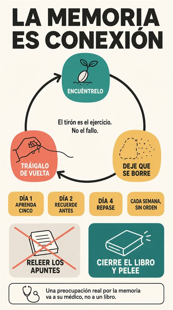 Una persona mayor practica una habilidad nueva en sesiones cortas y concentradas, con el avance visible a lo largo de varios intentos.