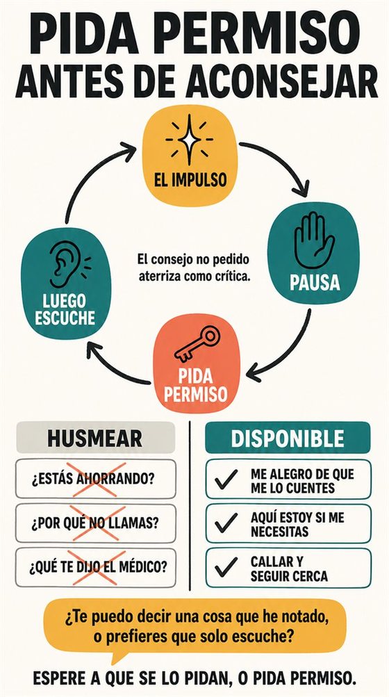 Dos personas mantienen una conversación tranquila cara a cara, con postura abierta, una petición clara y una escucha respetuosa.