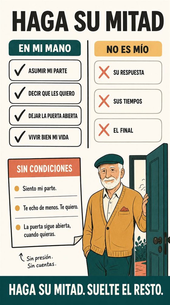 Una persona mayor usa una tableta para convertir una pregunta práctica en una respuesta clara, con señales visuales sencillas de pregunta, ajuste y comprobación.