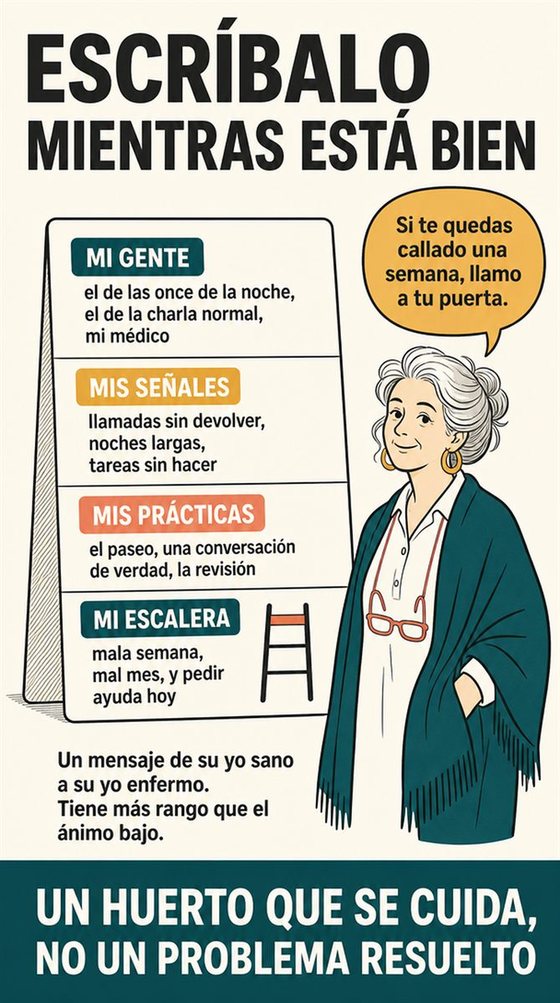 Una persona mayor usa una tableta para convertir una pregunta práctica en una respuesta clara, con señales visuales sencillas de pregunta, ajuste y comprobación.