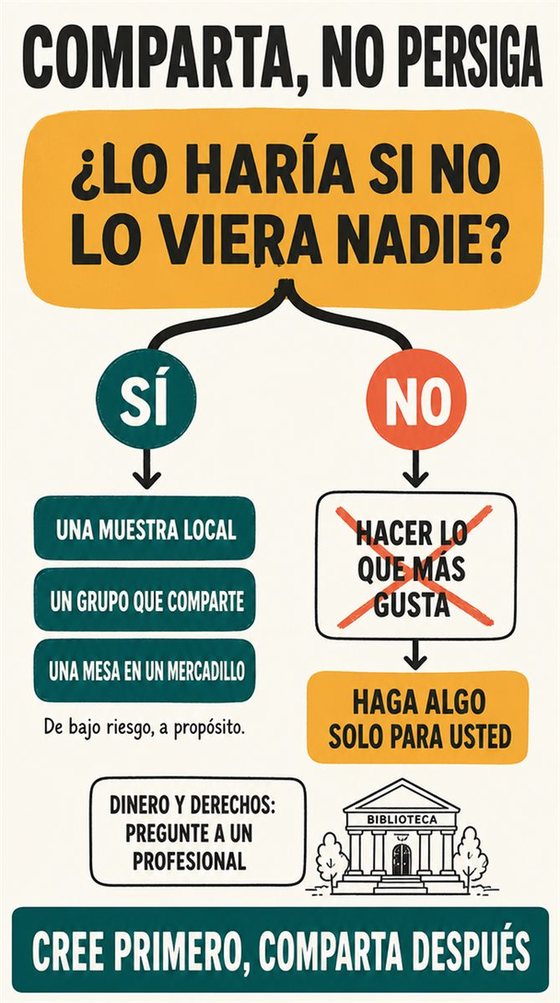 Una persona mayor resuelve la decisión práctica que representa «encontrar público sin perseguir aprobación», con una secuencia clara, un entorno que acompaña y herramientas cotidianas y realistas.
