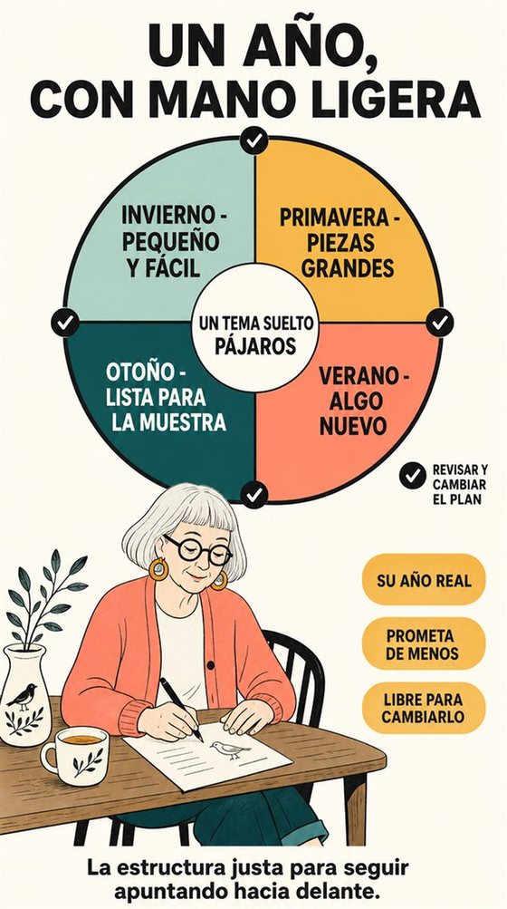 Una persona mayor desarrolla un proyecto creativo desde el primer boceto hasta la revisión y el momento de compartirlo.