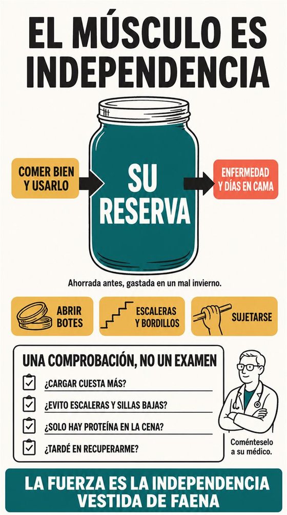 Una persona mayor resuelve la decisión práctica que representa «por qué importa el músculo», con una secuencia clara, un entorno que acompaña y objetos cotidianos reales.