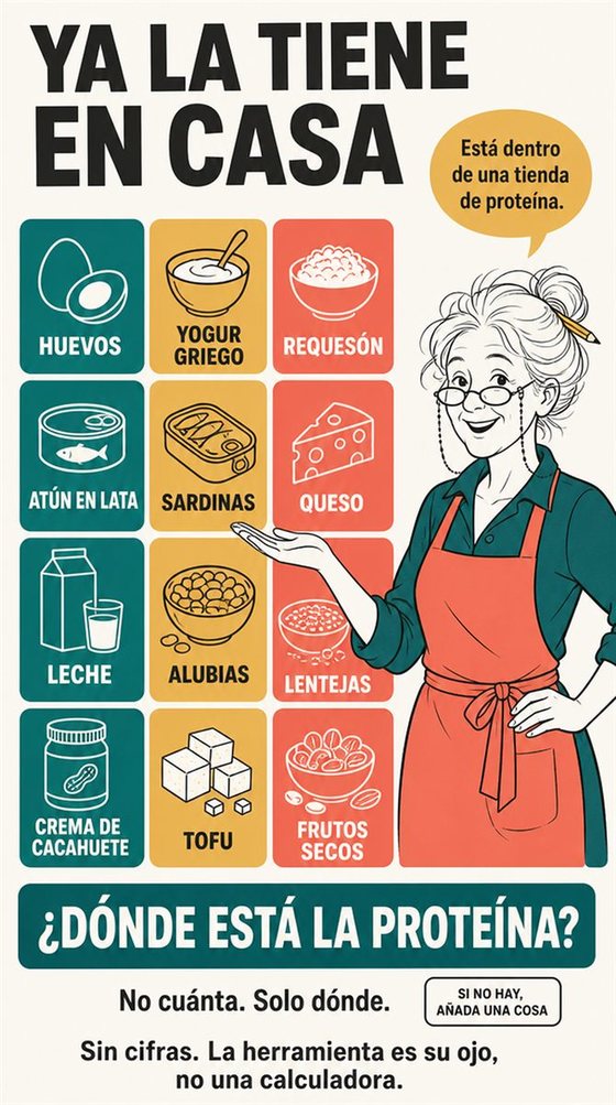 Una persona mayor prepara una comida práctica y colorida para una o dos personas, con ingredientes fáciles de conseguir y una encimera despejada.
