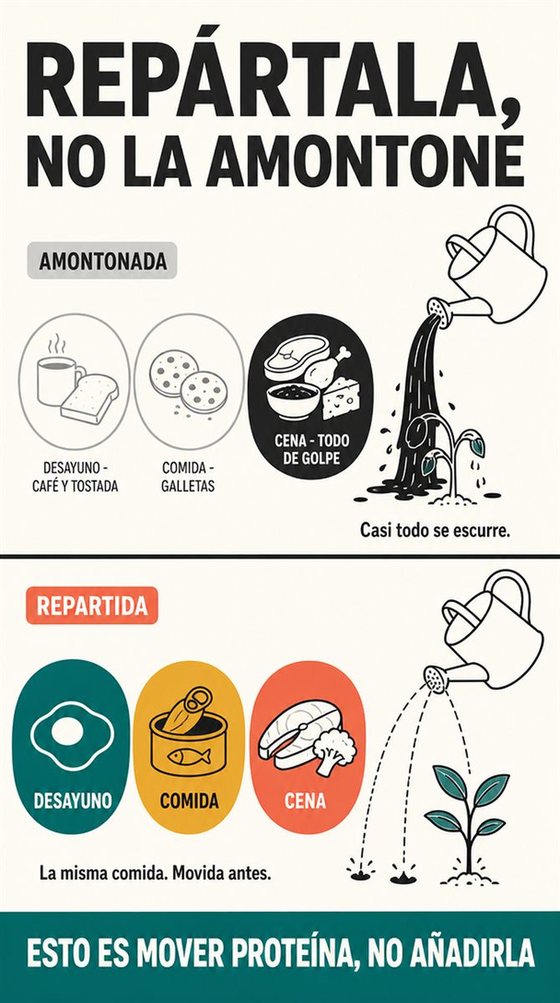 Una persona mayor resuelve la decisión práctica que representa «repártala a lo largo del día», con una secuencia clara, un entorno que acompaña y objetos cotidianos reales.