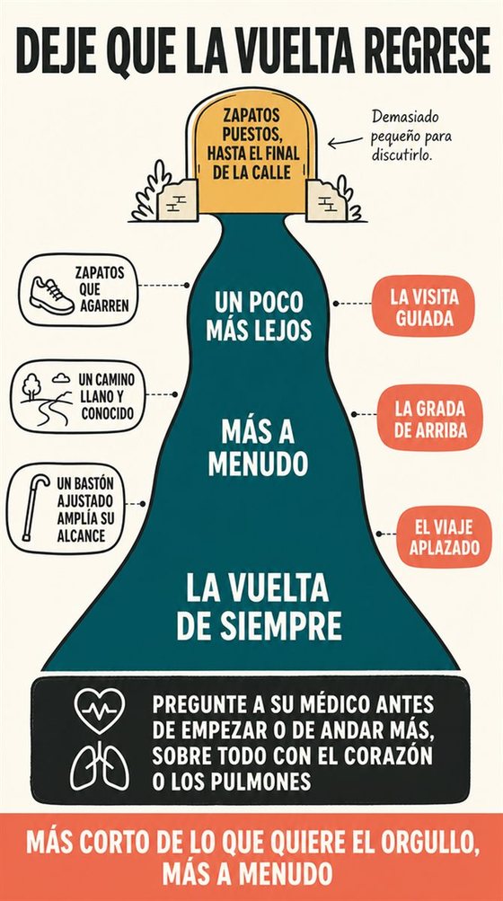 Una persona mayor realiza un movimiento funcional seguro junto a un apoyo firme, en una casa luminosa o en un espacio comunitario.