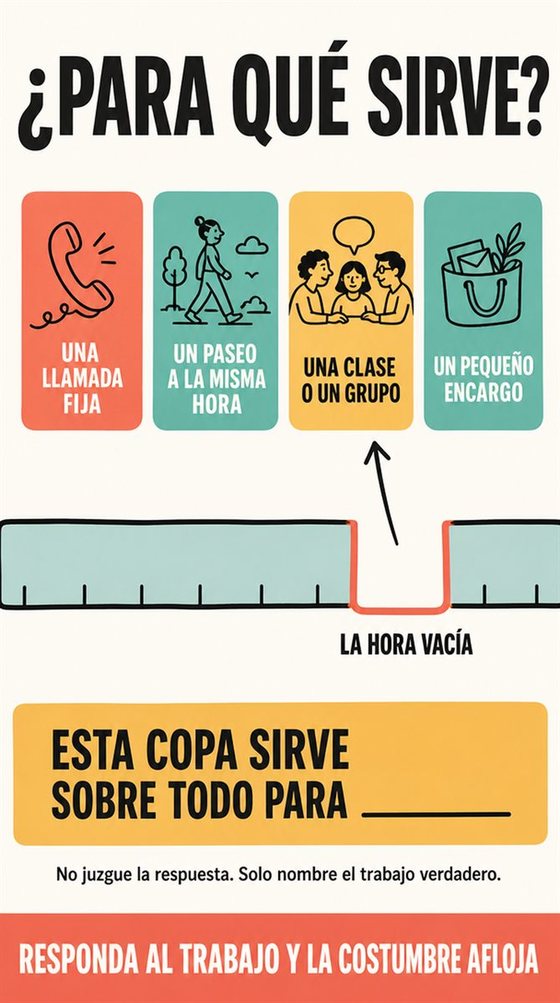 Una persona mayor sustituye una señal automática de beber por una rutina de tarde que la sostiene y por una bebida sin alcohol, en un tono que no juzga.