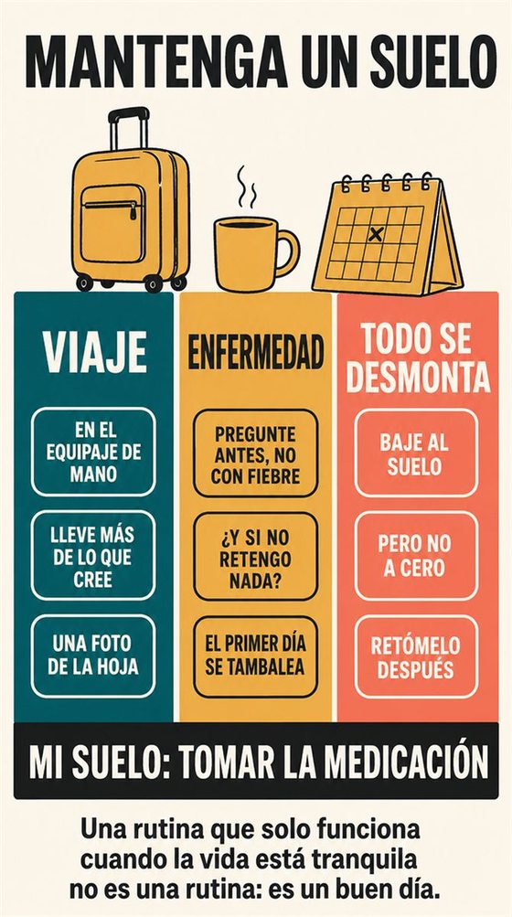 Una persona mayor recorre una rutina doméstica sencilla y repetible con tres etapas claras.
