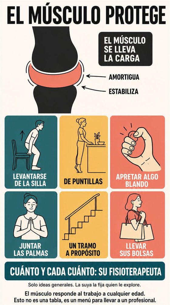 Una persona mayor realiza un movimiento funcional seguro junto a un apoyo firme, en una casa luminosa o en una sala comunitaria.