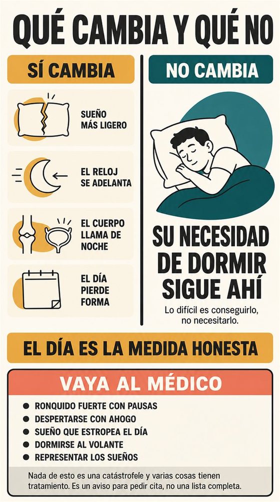 Una persona mayor resuelve la decisión práctica que representa «qué cambia y qué merece atención», con una secuencia clara, un entorno que acompaña y objetos corrientes y realistas.