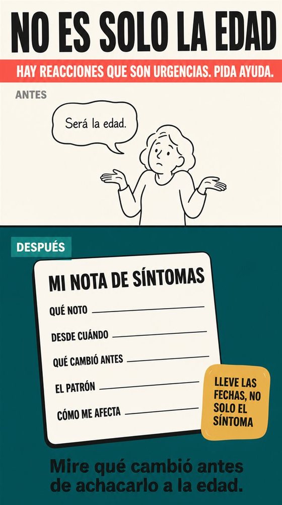 Una persona mayor resuelve la decisión práctica que representan «los efectos adversos y las interacciones», con una secuencia clara, un entorno amable y objetos cotidianos reales.