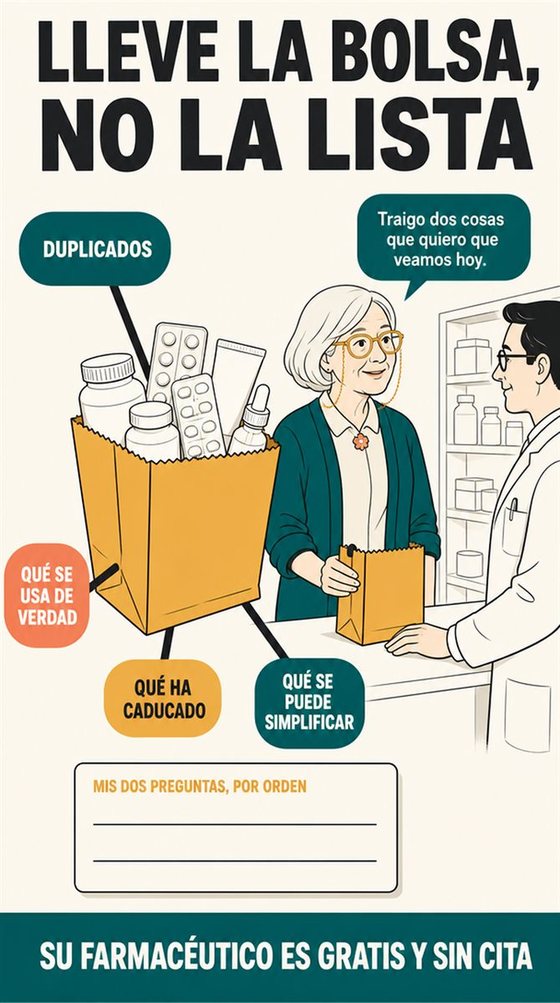 Una persona mayor prepara sus preguntas y una hoja breve de información antes de una cita médica, sin imágenes diagnósticas.