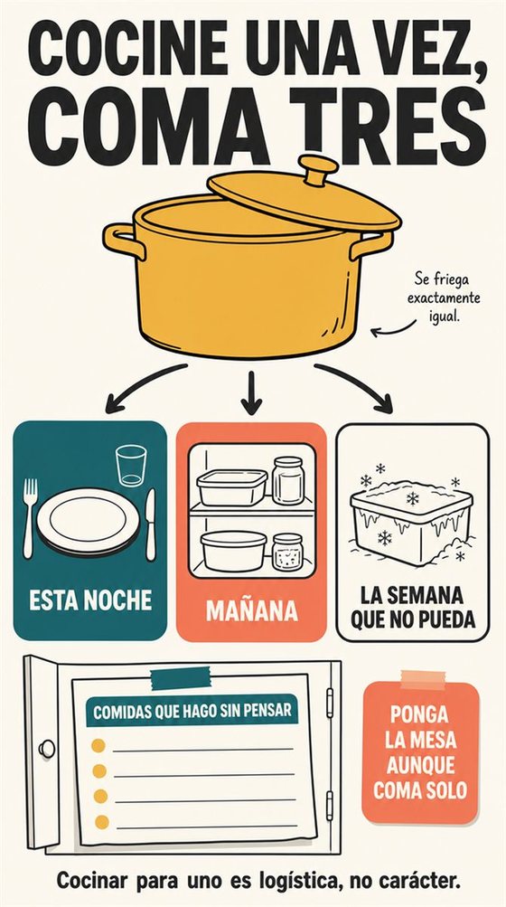 Una persona mayor prepara una comida práctica y llena de color para una o dos personas, con ingredientes sencillos y una encimera despejada.