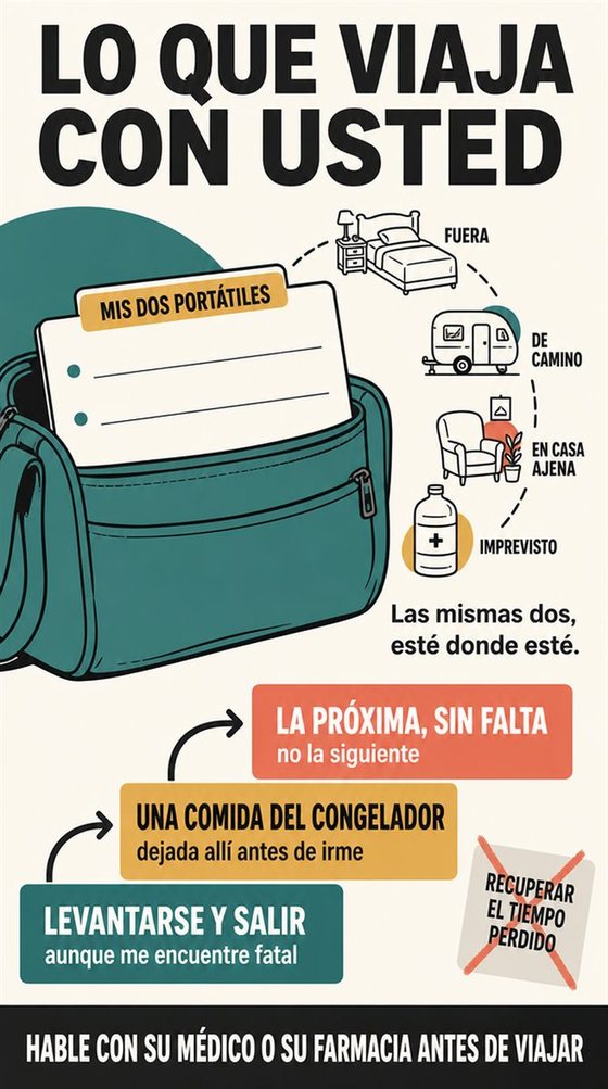 Una persona mayor resuelve la decisión práctica que representa «meses diez y once: viajes e imprevistos», con una secuencia clara, un entorno acogedor y utensilios corrientes.