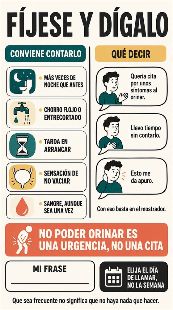 Una persona mayor prepara preguntas concretas y respetuosas para su médico, retratada con dignidad e intimidad.