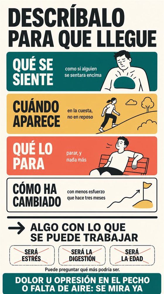 Una persona mayor prepara sus preguntas y una hoja breve de información antes de una cita médica, sin imágenes de pruebas ni de diagnósticos.