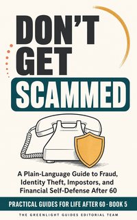 Don’t Get Scammed — An older adult pausing before responding to a suspicious message, using a second trusted channel to verify it while a subtle shield motif frames the scene.