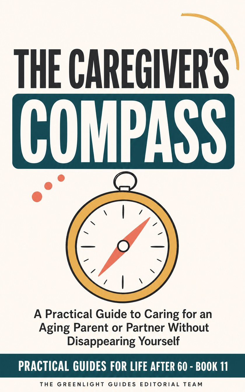 The Caregiver’s Compass — A caregiver and older loved one walking together while a compass motif points toward safety, support, and shared decision-making.