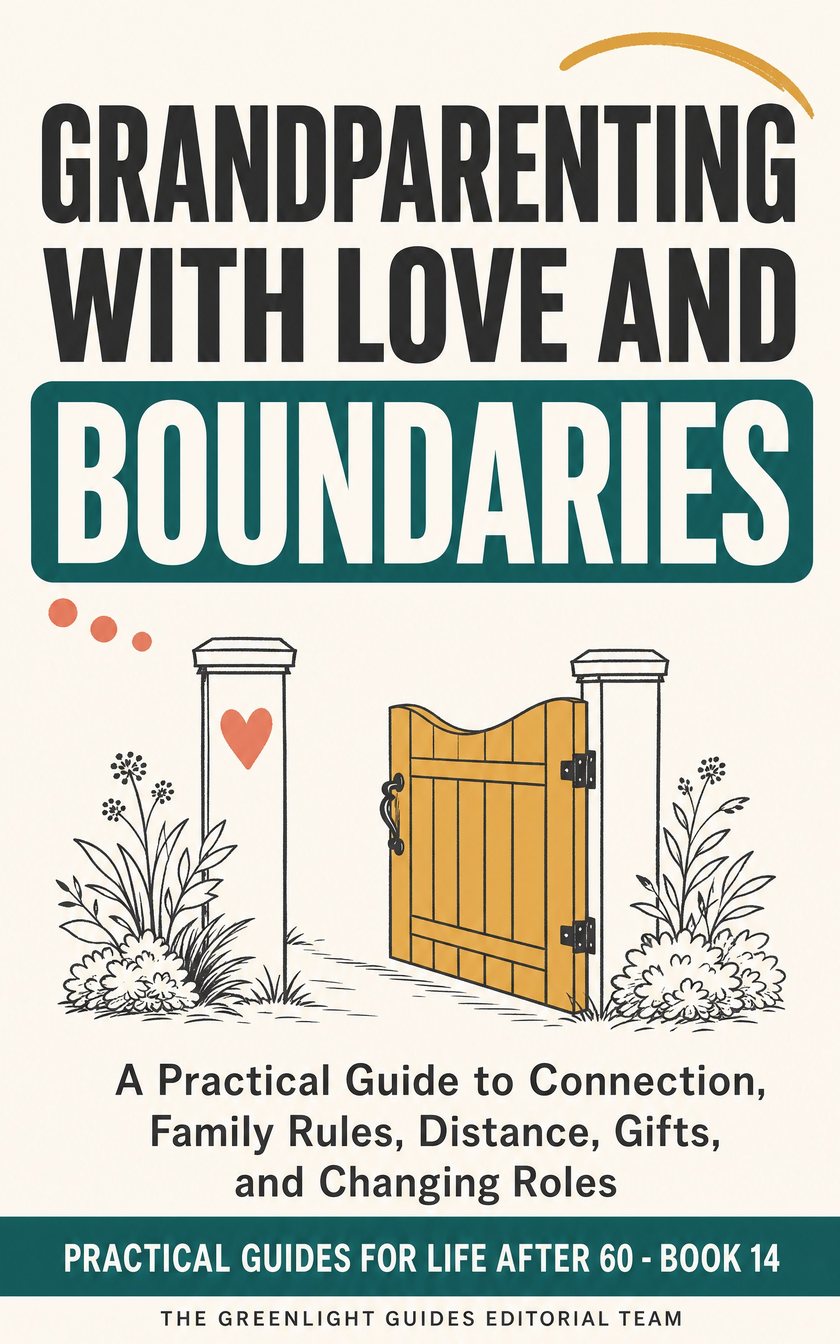 Grandparenting with Love and Boundaries — A grandparent and grandchild cooking or building something together while the parent remains part of the respectful family circle.