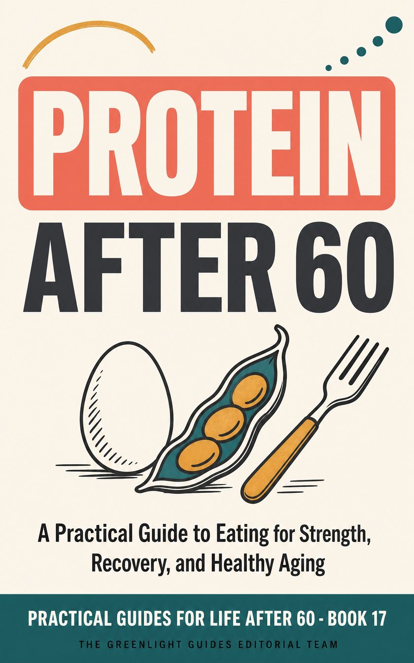 Protein After 60 — An older adult combining a protein-rich meal with simple resistance exercise, emphasizing strength and everyday vitality.