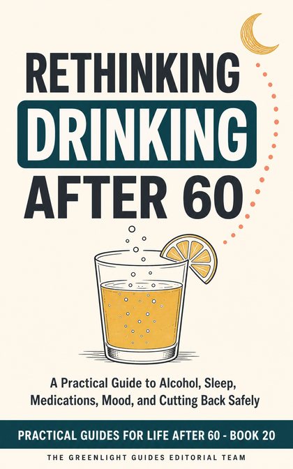 Rethinking Drinking After 60 — An older adult choosing a refreshing alcohol-free evening drink and a calming routine, with wine set aside without moral judgment.