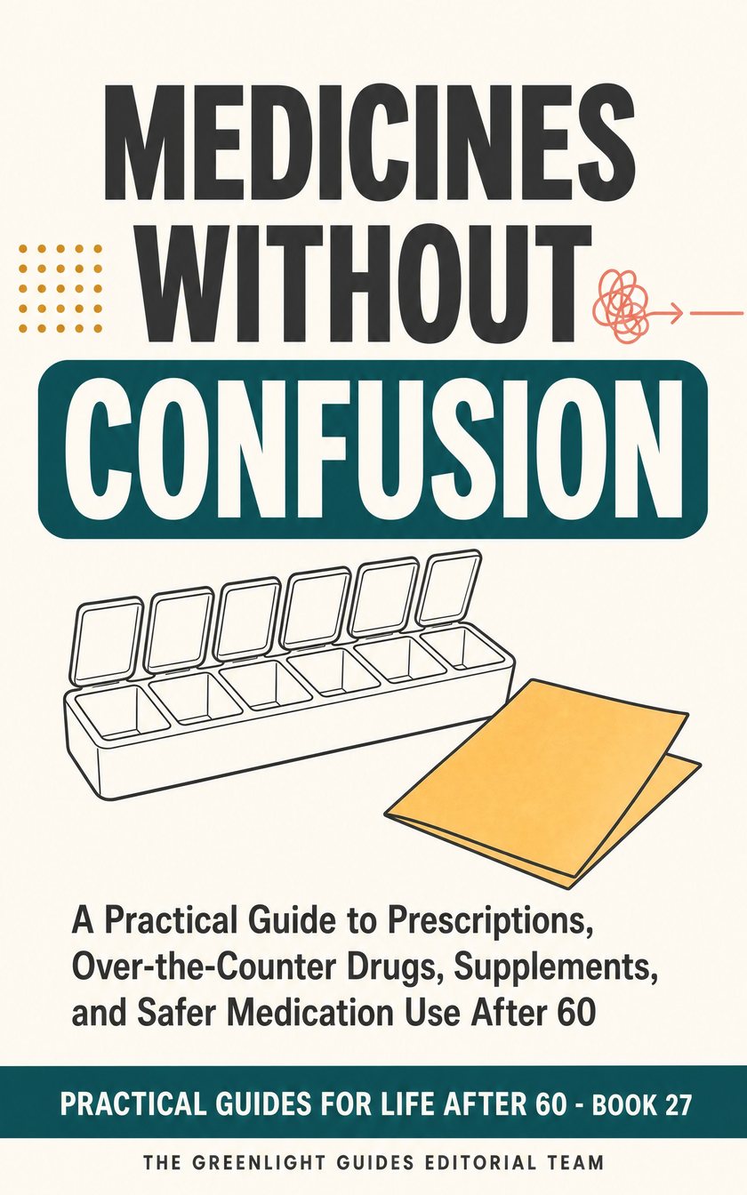 Medicines Without Confusion — An older adult and pharmacist reviewing a complete medication list beside a simple pill organizer, showing partnership and clarity.