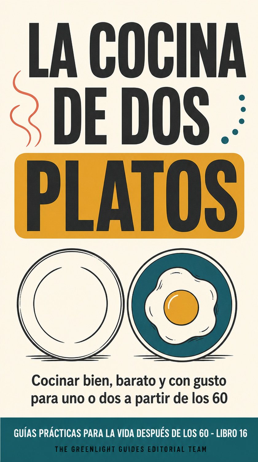 La cocina de dos platos — Una cocina pequeña y cálida en la que una persona mayor prepara dos platos llenos de color con ingredientes corrientes, con gusto y sin esfuerzo.
