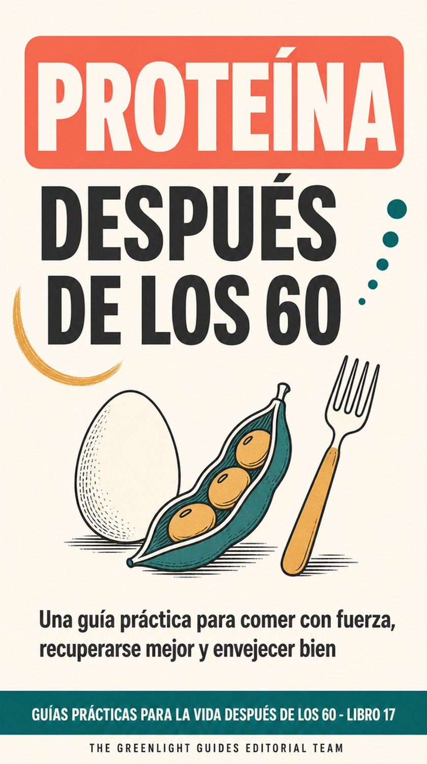 Proteína después de los 60 — Una persona mayor combina una comida rica en proteína con un ejercicio sencillo de fuerza, en una escena que transmite vigor y vida cotidiana.