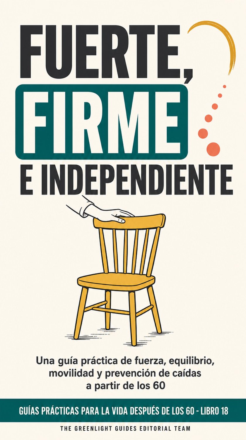 Fuerte, firme e independiente — Una persona mayor practica con seguridad ejercicios de fuerza y equilibrio junto a una silla firme, en una casa luminosa o en una sala comunitaria.