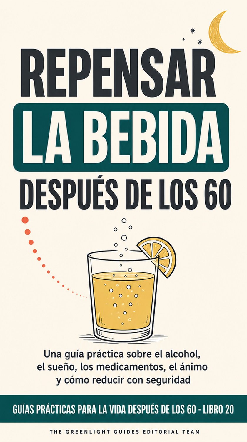 Repensar la bebida después de los 60 — Una persona mayor elige una bebida sin alcohol y una rutina tranquila para la tarde, con el vino apartado y sin ningún juicio moral.