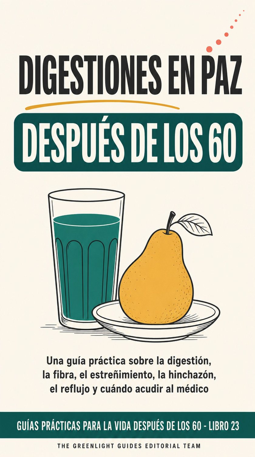 Digestiones en paz después de los 60 — Una persona mayor disfruta de una comida tranquila y de un paseo suave, con formas fluidas y discretas que sugieren bienestar digestivo sin imágenes anatómicas.